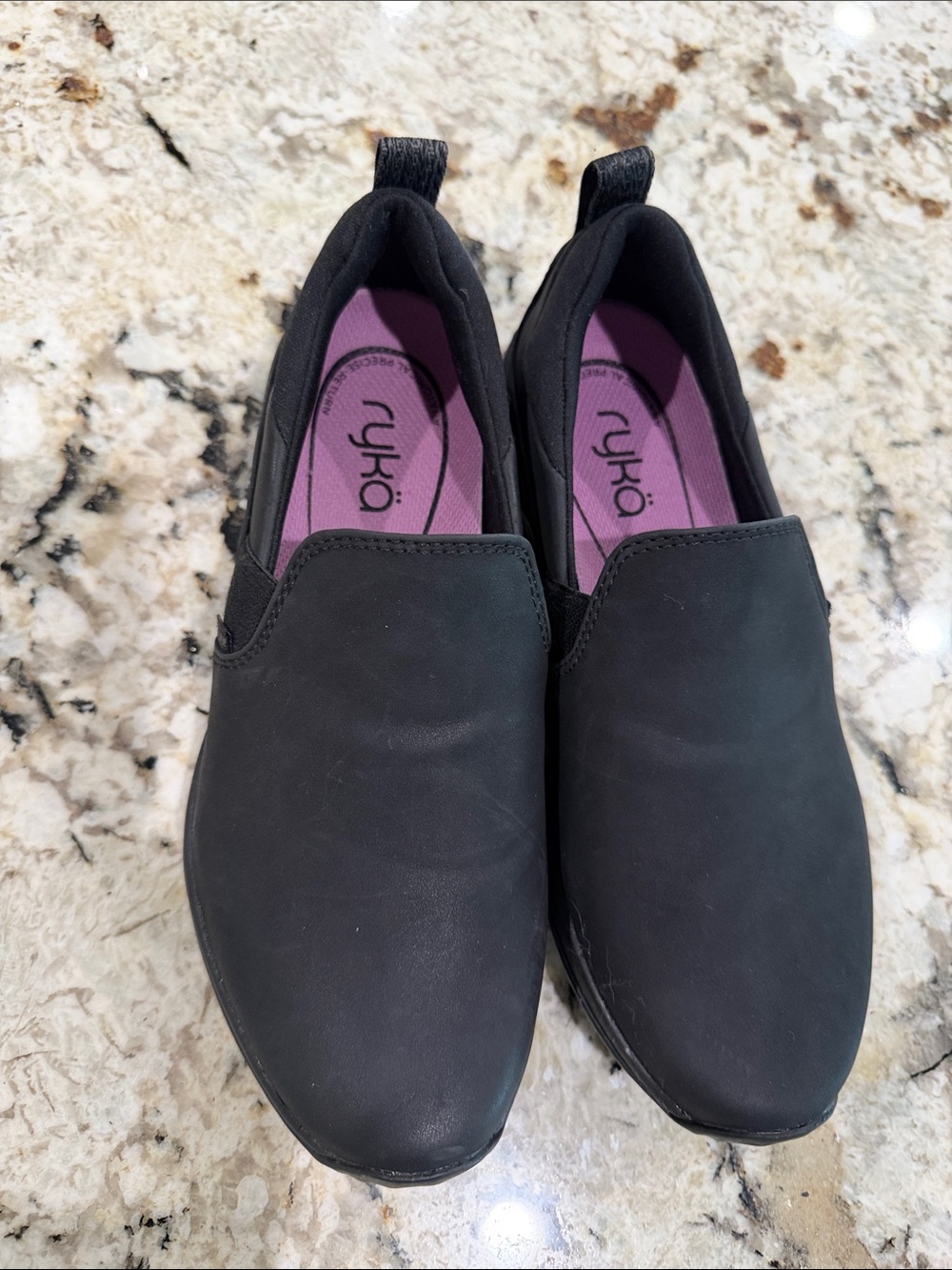 Ryka Black Slip-On Sneakers with Purple Insoles